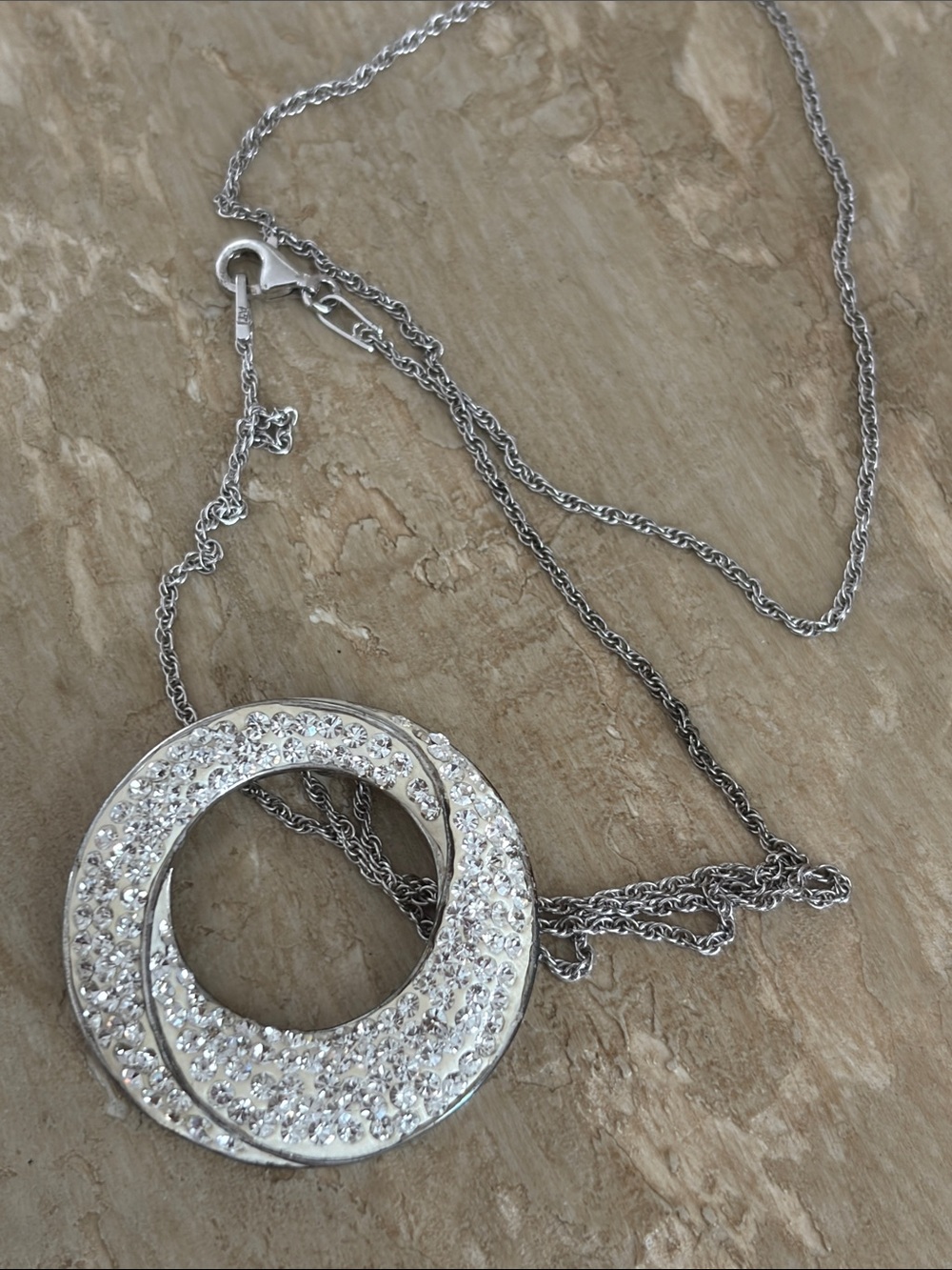 Silver Crystal Interlocking Circle Pendant Necklace - Women Jewelry